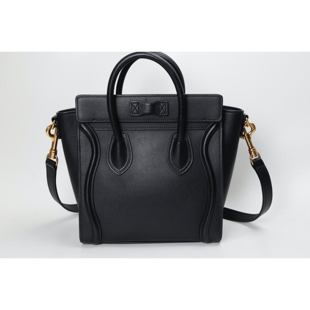 Celine Bag Nano Luggage Smooth Black Leather Crossbody Handbag Tote Authentic - Picture 8 of 16